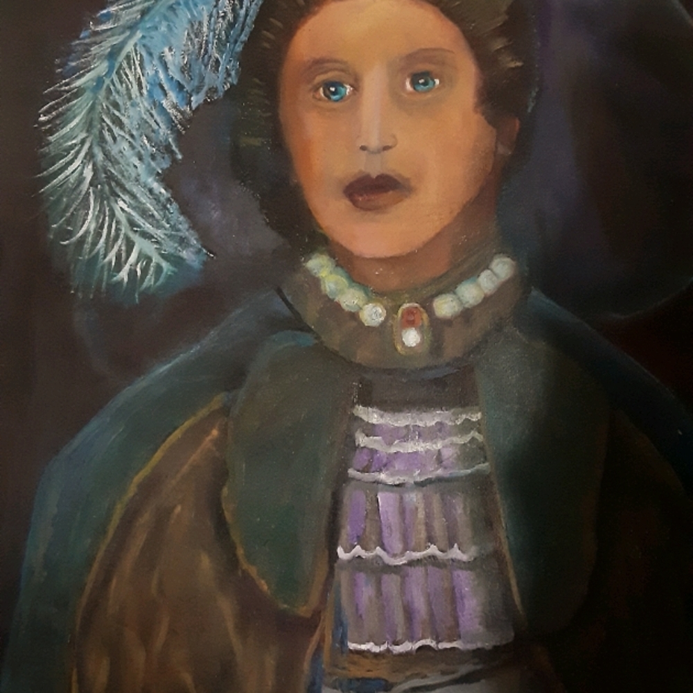 Original oil painting blue feather